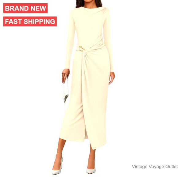 chinese dress ladies Fast Delivery Long Sleeve V-Neck A-Line Midi Wedding Guest Dresses main image 1
